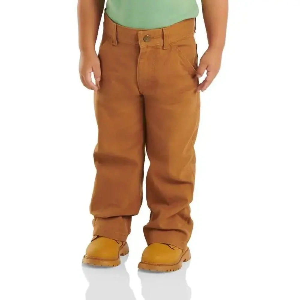 Carhartt Kids 24M Brown Canvas Duck Work Pants Elastic Waist Utility Trousers